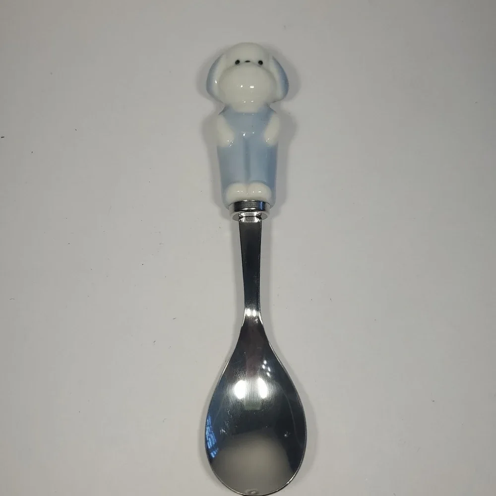 Vintage Lillian Vernon Childs Puppy Dog Stainless Spoon Ceramic Handle Japan